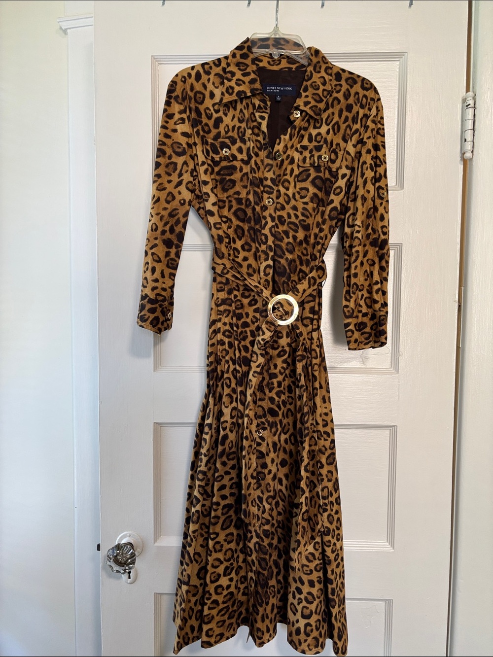 Jones New York Button Dress Cotton Leopard Print Fit-and-Flare EUC Size 6